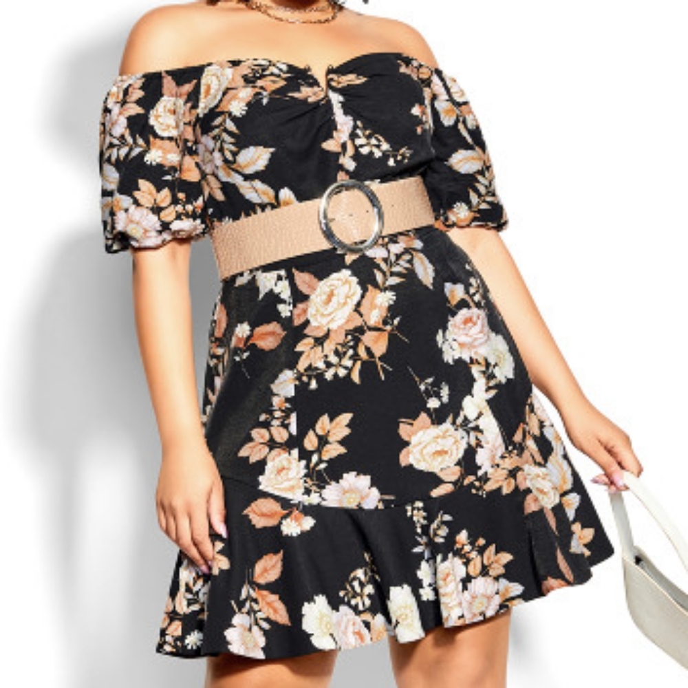 City chick black  Flirty Aria Floral dress. Black floral. new in package